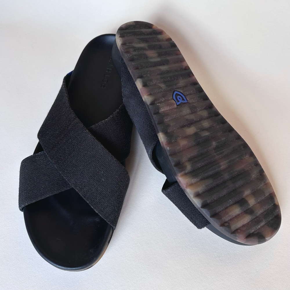 Rothy's Black the Weekend Slide Sandals in Size 10 with Tortoise Shell Sole - Picture 3 of 16